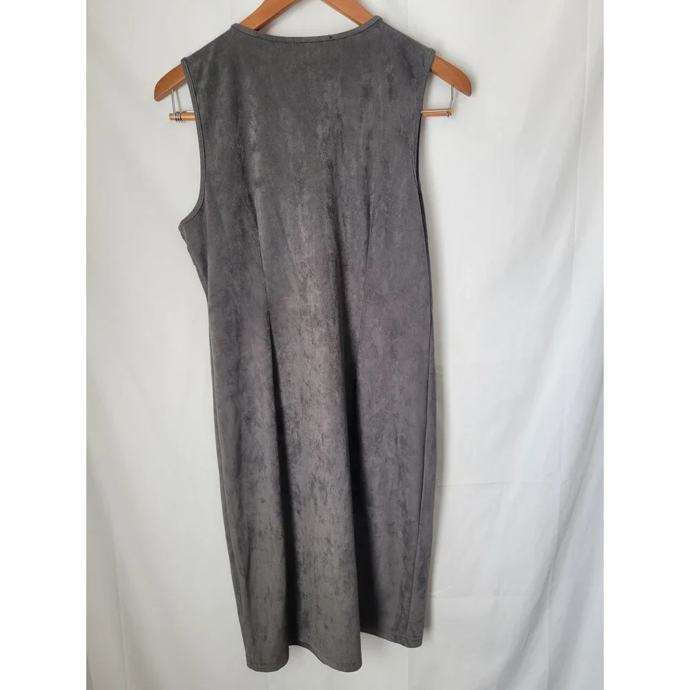 Saks Fifth Avenue Women's Gray Faux Suede Beaded V-Neck Shift Dress Size 8 - Picture 3 of 3